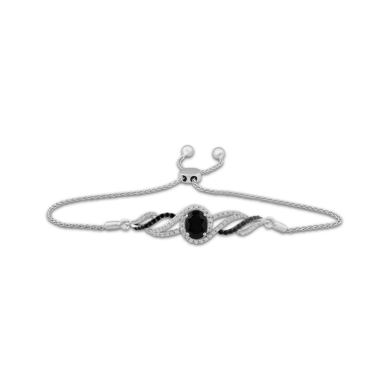 Oval-Cut Black Onyx & White Lab-Created Sapphire Bolo Bracelet Sterling Silver