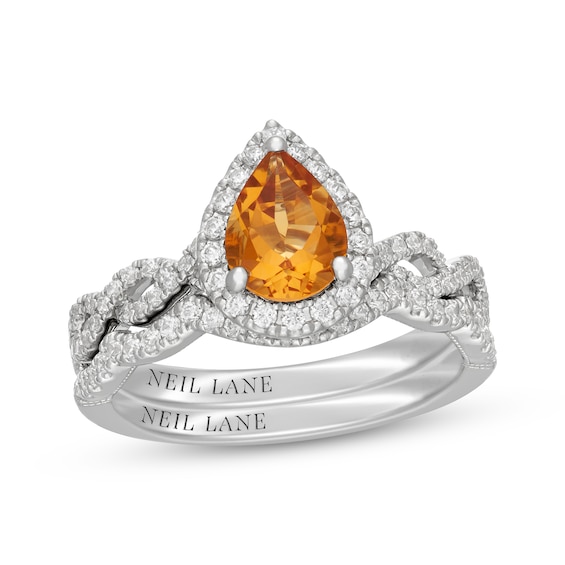 Neil Lane Pear-Shaped Citrine & Diamond Halo Bridal Set 1/2 ct tw Diamonds 14K White Gold