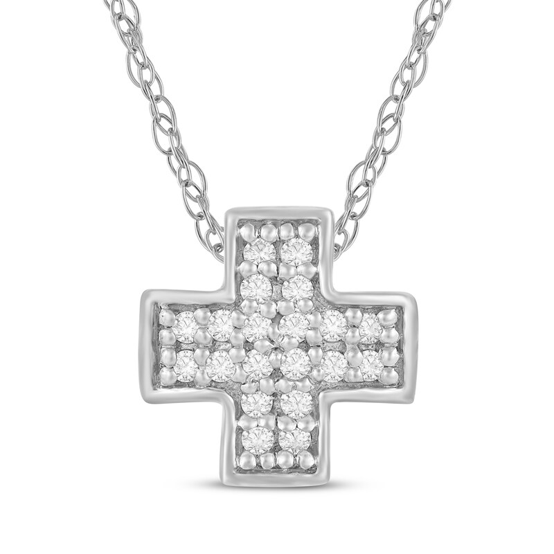 Main Image 1 of Diamond Greek Cross Necklace 1/20 ct tw 14K White Gold 18"