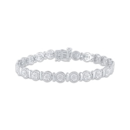 Diamond Circle & Bar Link Bracelet 1/10 ct tw Sterling Silver 7"