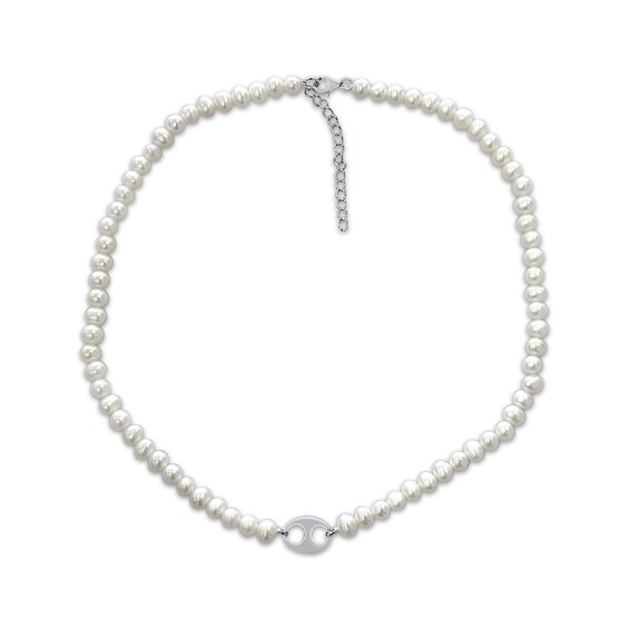 Cultured Pearl Strand & Link Necklace Sterling Silver 18"