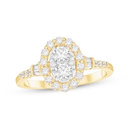 Adore Multi-Diamond Center Oval Halo Engagement Ring 3/4 ct tw 10K Two-Tone Gold