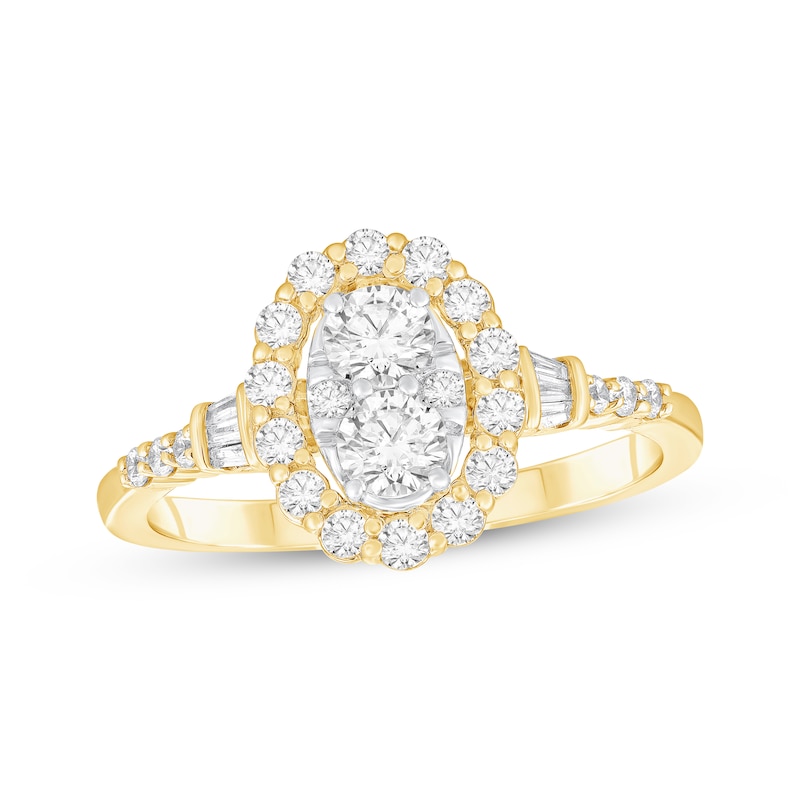 Main Image 1 of Adore Multi-Diamond Center Oval Halo Engagement Ring 3/4 ct tw 10K Two-Tone Gold