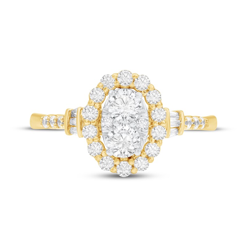 Main Image 3 of Adore Multi-Diamond Center Oval Halo Engagement Ring 3/4 ct tw 10K Two-Tone Gold