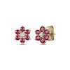 Thumbnail Image 1 of Natural Ruby & Diamond Accent Flower Stud Earrings 14K Yellow Gold