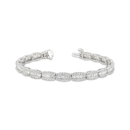 Baguette & Round-Cut Diamond Scalloped Link Bracelet 4-3/4 ct tw 14K White Gold 7"