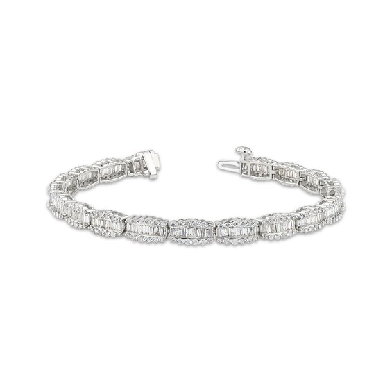 Baguette & Round-Cut Diamond Scalloped Link Bracelet 4-3/4 ct tw 14K White Gold 7"