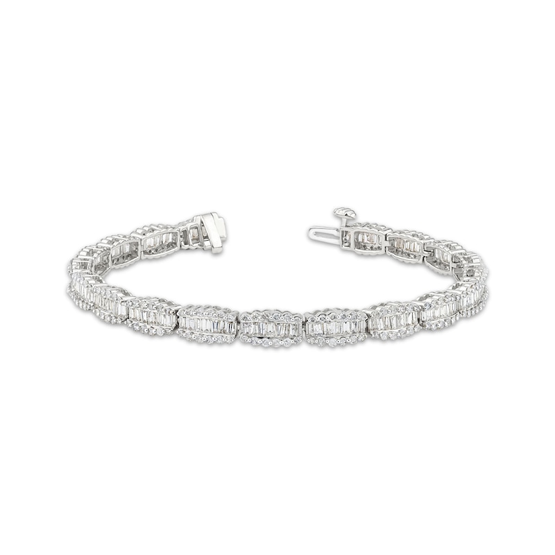 Main Image 1 of Baguette & Round-Cut Diamond Scalloped Link Bracelet 4-3/4 ct tw 14K White Gold 7"