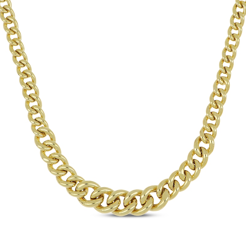 Main Image 1 of Puffy Graduated Curb Chain Necklace Hollow 10K Yellow Gold 20"