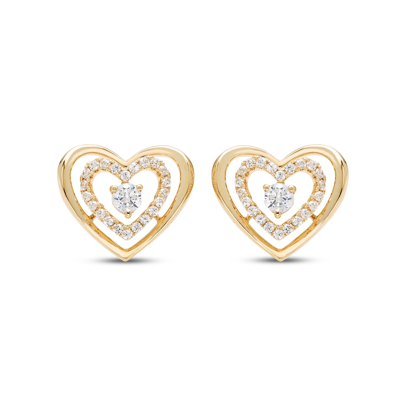 Main Image 2 of Believe in Love Diamond Double Heart Stud Earrings 1/4 ct tw 10K Yellow Gold