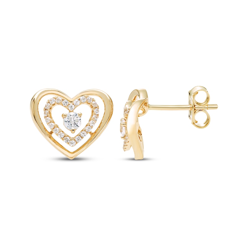 Main Image 3 of Believe in Love Diamond Double Heart Stud Earrings 1/4 ct tw 10K Yellow Gold