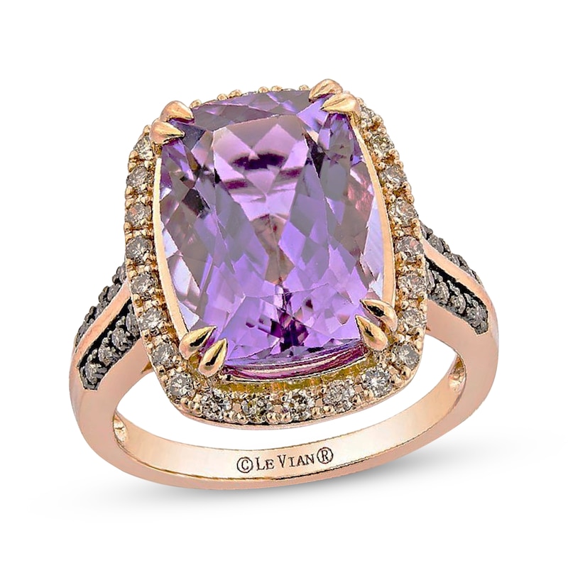 Main Image 1 of Le Vian Cushion-Cut Amethyst Ring 3/8 ct tw Diamonds 14K Strawberry Gold