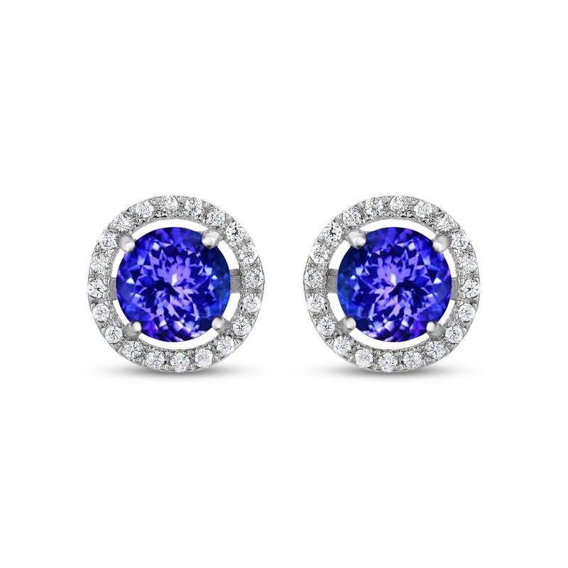Main Image 2 of Tanzanite & White Topaz Halo Stud Earrings Sterling Silver