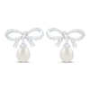 Thumbnail Image 2 of Cultured Pearl & White Lab-Created Sapphire Bow Drop Earrings Sterling Silver