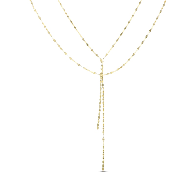 Main Image 1 of Solid Layered Mirror Chain Lariat Necklace 10K Yellow Gold 17"