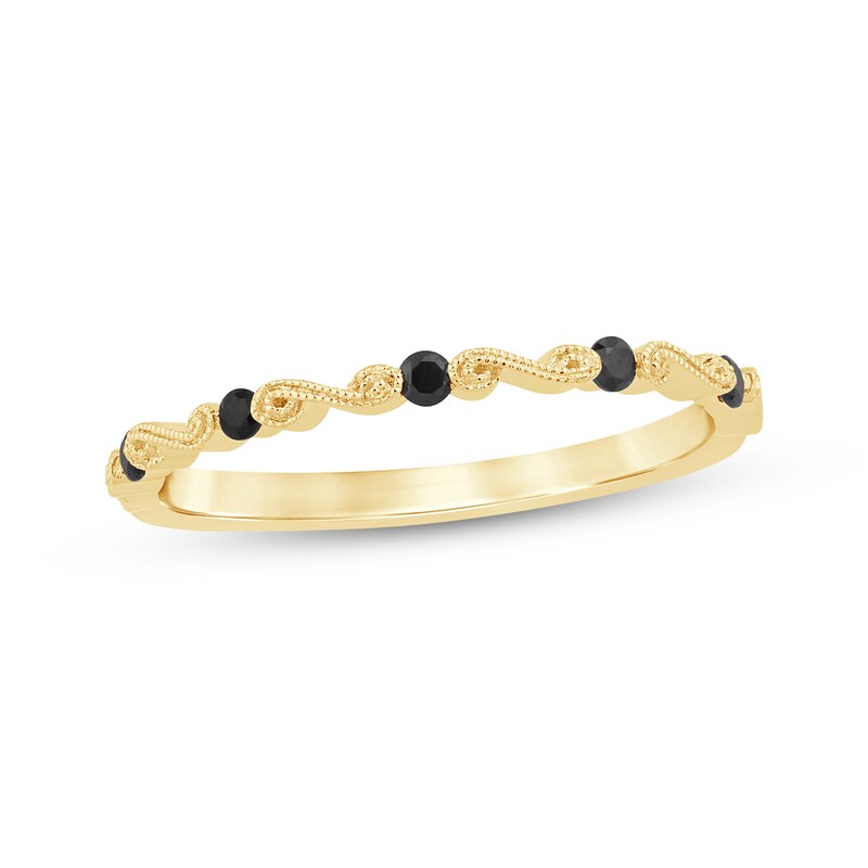 Main Image 1 of Adore Black Diamond Milgrain Swirl Stackable Wedding Band 1/10 ct tw 14K Yellow Gold