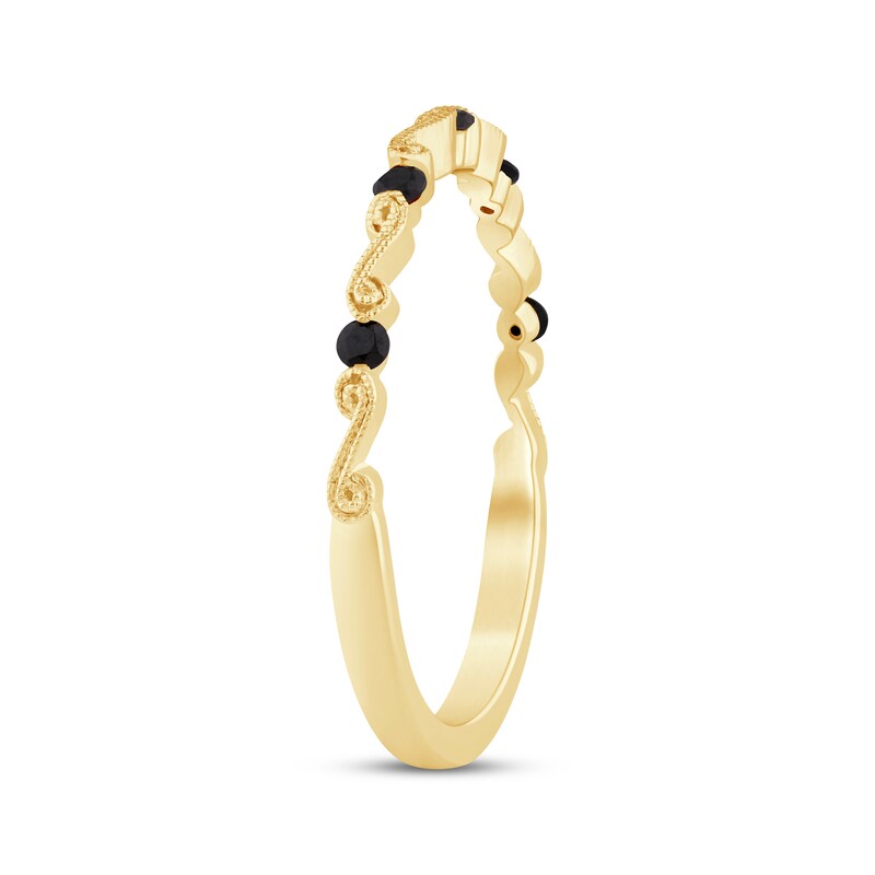 Main Image 2 of Adore Black Diamond Milgrain Swirl Stackable Wedding Band 1/10 ct tw 14K Yellow Gold