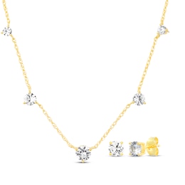 White Lab-Created Sapphire Station Necklace & Stud Earrings Gift Set 18K Yellow Gold-Plated Sterling Silver
