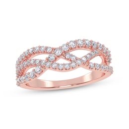 Diamond Multi-Row Wave Crossover Ring 1/2 ct tw 14K Rose Gold