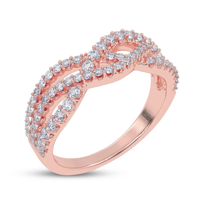 Main Image 2 of Diamond Multi-Row Wave Crossover Ring 1/2 ct tw 14K Rose Gold