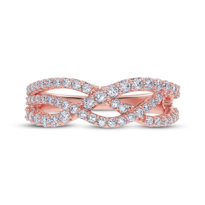 Main Image 3 of Diamond Multi-Row Wave Crossover Ring 1/2 ct tw 14K Rose Gold