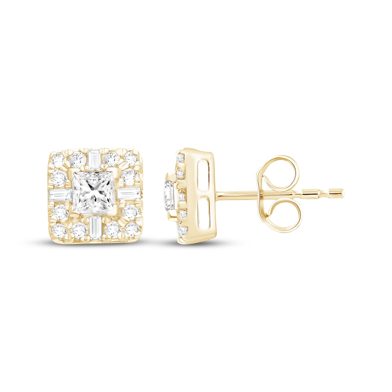 Main Image 1 of KAY Lab-Grown Diamonds Princess, Baguette & Round-Cut Stud Earrings 1 ct tw 14K Yellow Gold