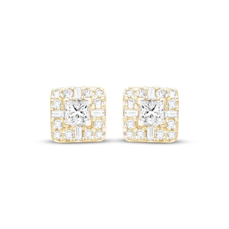Main Image 2 of KAY Lab-Grown Diamonds Princess, Baguette & Round-Cut Stud Earrings 1 ct tw 14K Yellow Gold