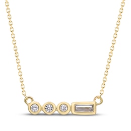 Baguette & Round-Cut Diamond "Victory" Bar Necklace 1/20 ct tw 10K Yellow Gold 18"