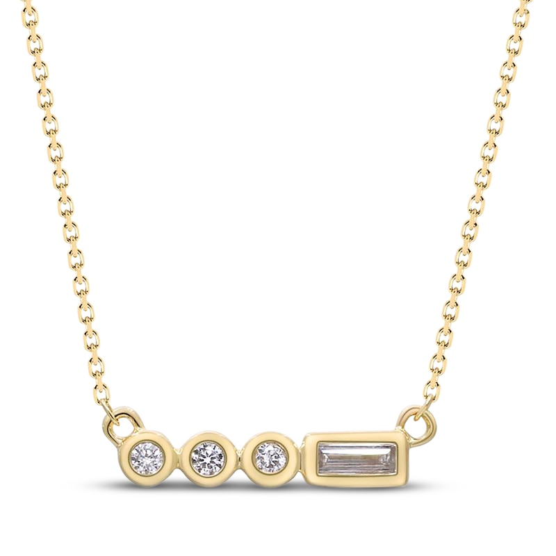 Main Image 1 of Baguette & Round-Cut Diamond "Victory" Bar Necklace 1/20 ct tw 10K Yellow Gold 18"