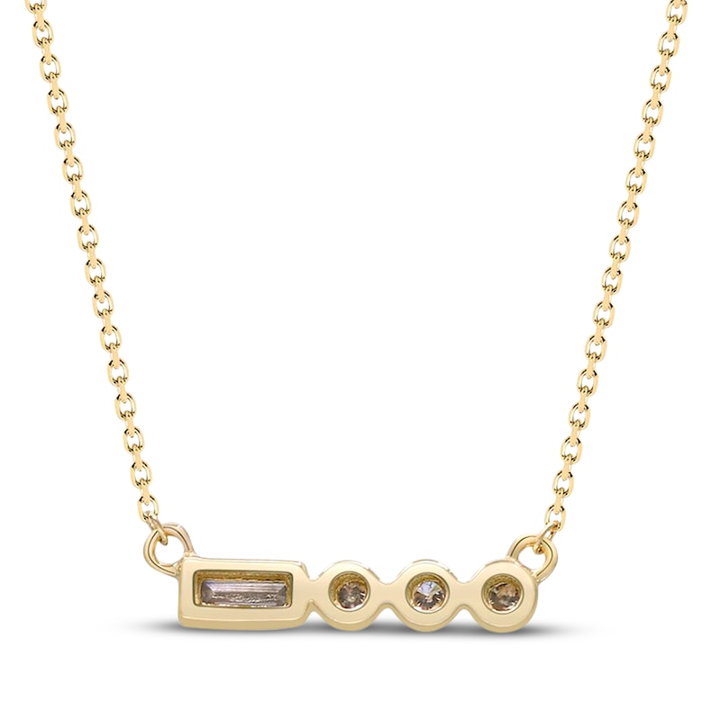 Main Image 3 of Baguette & Round-Cut Diamond "Victory" Bar Necklace 1/20 ct tw 10K Yellow Gold 18"