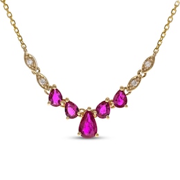 Pear-Shaped Natural Ruby & Diamond Accent Necklace 14K Yellow Gold 18"