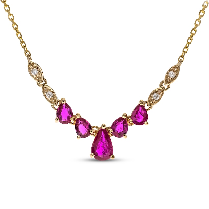 Main Image 1 of Pear-Shaped Natural Ruby & Diamond Accent Necklace 14K Yellow Gold 18"