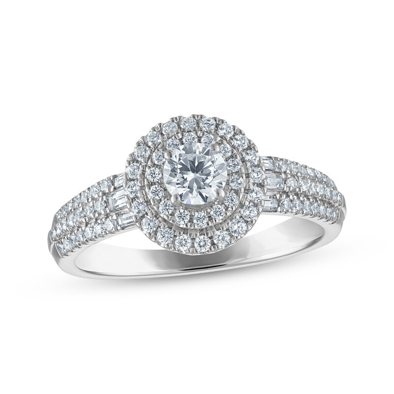 Main Image 1 of Adore Round-Cut Diamond Double Halo Engagement Ring 3/4 ct tw 14K White Gold