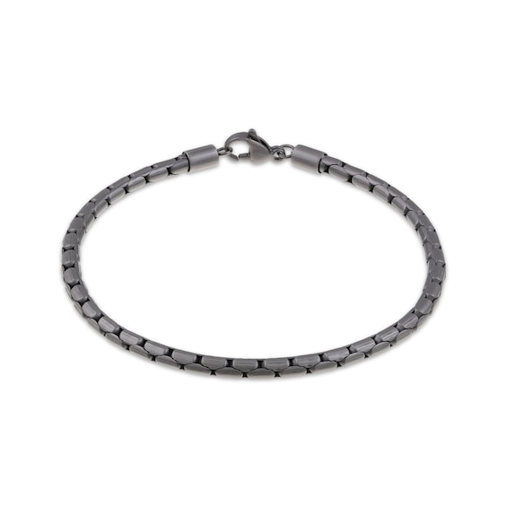 Men's Antique-Finish Snake Chain Bracelet 4mm Black Ion-Plated Hollow Stainless Steel 9"