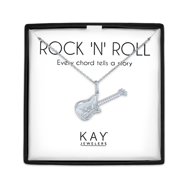 Main Image 1 of Guitar Necklace with Diamond Accents Sterling Silver 18"