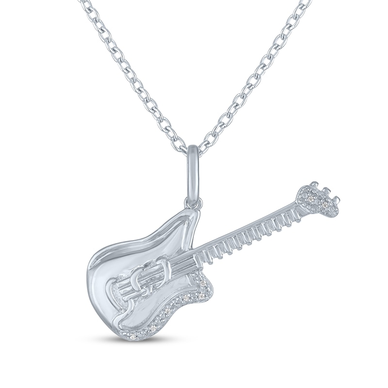 Main Image 2 of Guitar Necklace with Diamond Accents Sterling Silver 18"