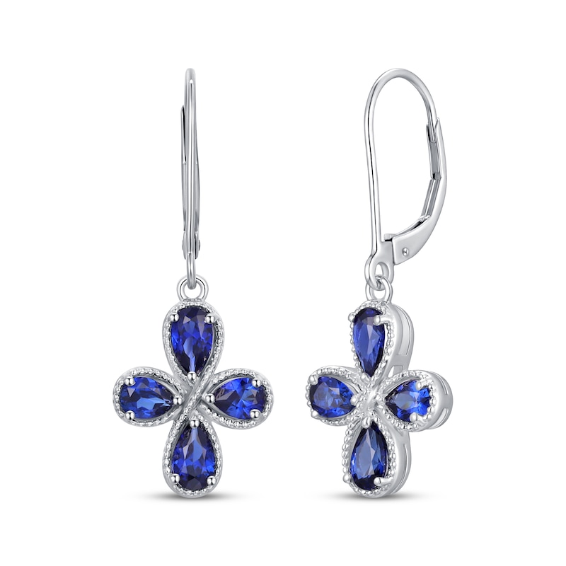 Main Image 1 of Pear-Shaped Blue Lab-Created Sapphire Drop Earrings Sterling Silver
