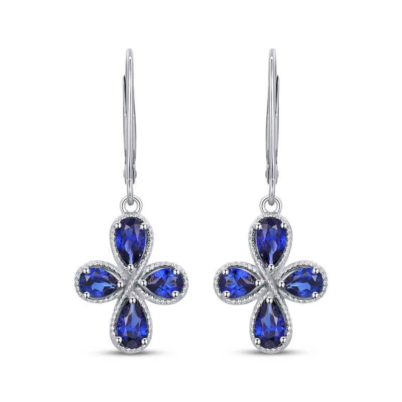 Main Image 2 of Pear-Shaped Blue Lab-Created Sapphire Drop Earrings Sterling Silver