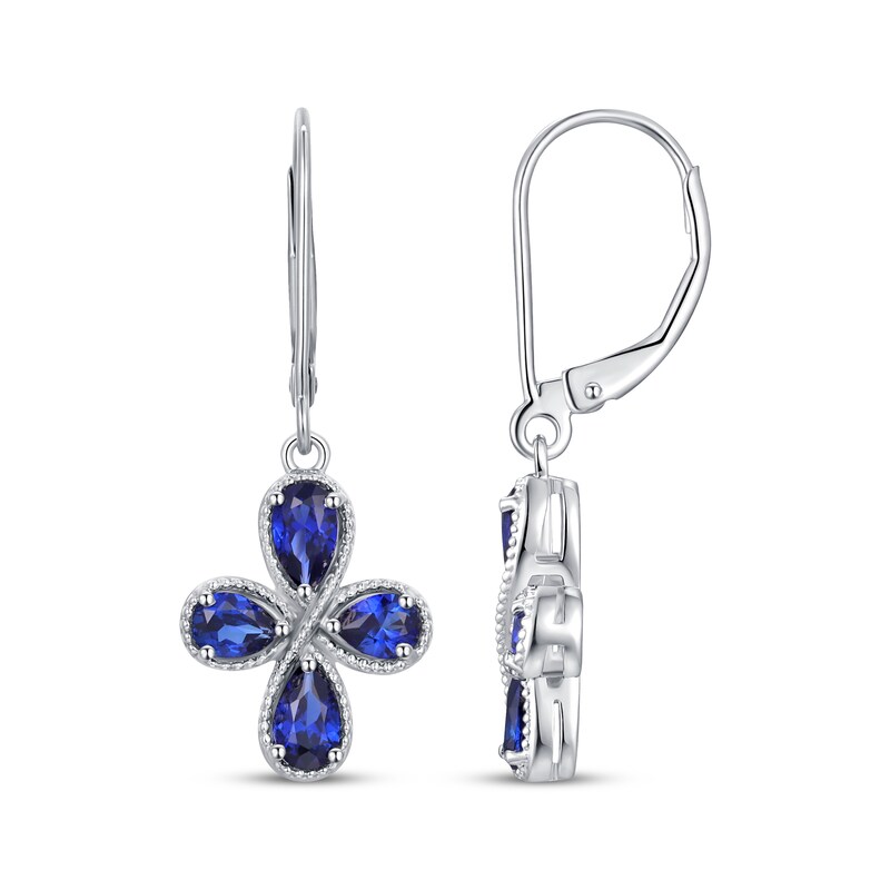 Main Image 3 of Pear-Shaped Blue Lab-Created Sapphire Drop Earrings Sterling Silver