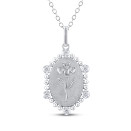 Iris Birth Flower Diamond Necklace 1/10 ct tw Sterling Silver 18"