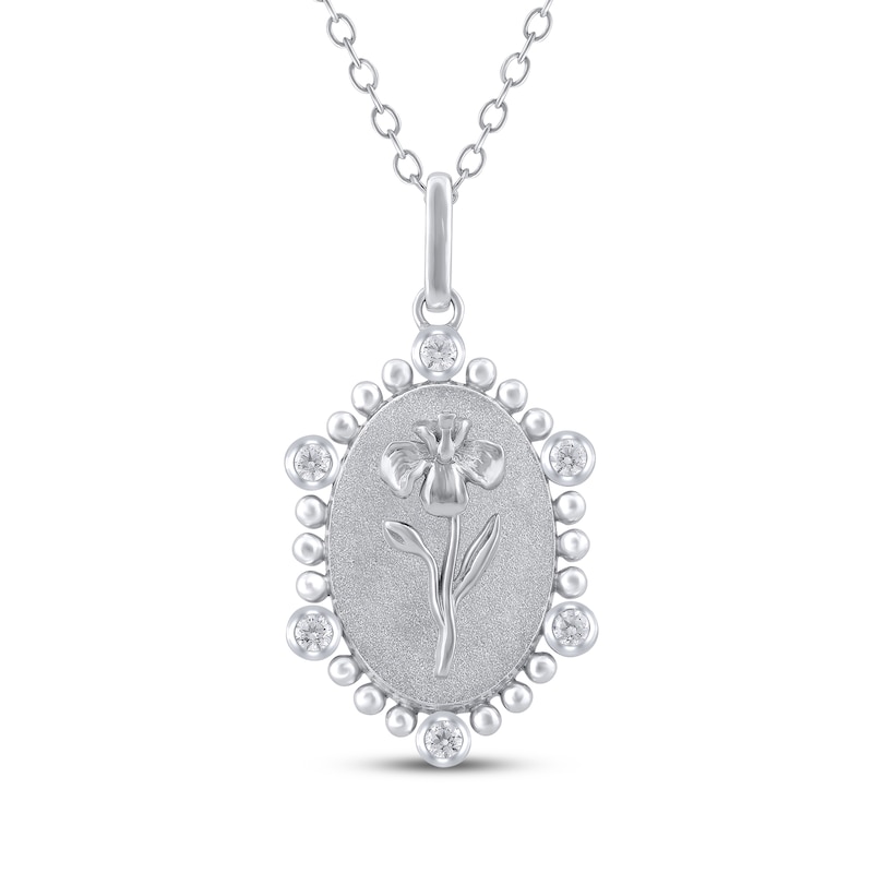 Main Image 1 of Iris Birth Flower Diamond Necklace 1/10 ct tw Sterling Silver 18"