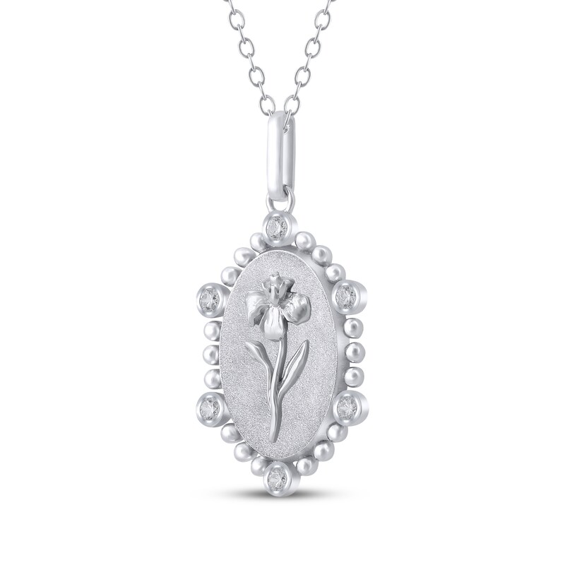 Main Image 2 of Iris Birth Flower Diamond Necklace 1/10 ct tw Sterling Silver 18"