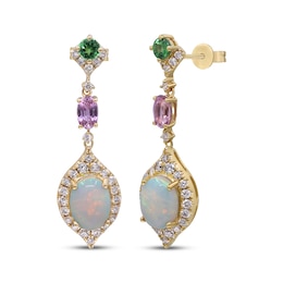 Cirari Couture Opal, Tsavorite Garnet, Pink Sapphire & Diamond Drop Earrings 5/8 ct tw 14K Yellow Gold