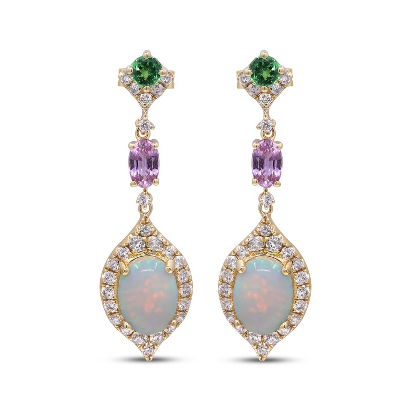 Main Image 2 of Cirari Couture Opal, Tsavorite Garnet, Pink Sapphire & Diamond Drop Earrings 5/8 ct tw 14K Yellow Gold