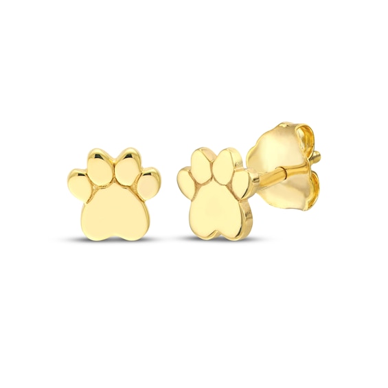 Paw Print Stud Earrings 14K Yellow Gold