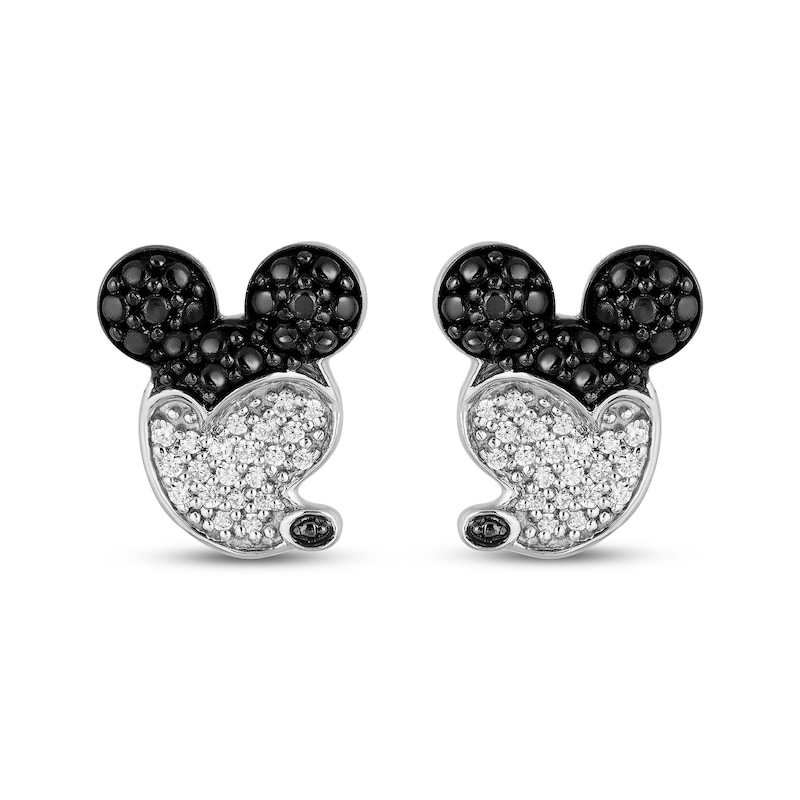 Main Image 1 of Disney Treasures Mickey Mouse Black & White Diamond Stud Earrings 1/10 ct tw Sterling Silver