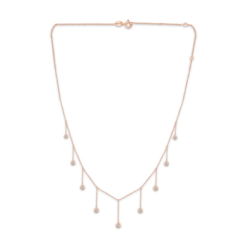 Main Image 1 of Diamond Bezel-Set Dangle Station Necklace 1/4 ct tw 14K Rose Gold-Plated Sterling Silver 20"