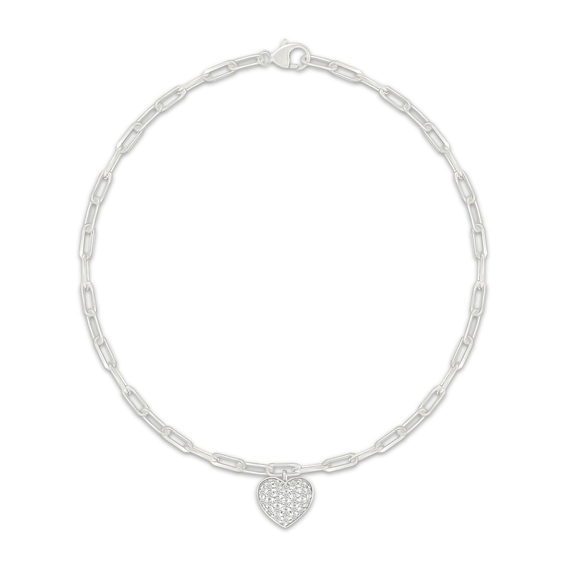 Main Image 1 of Diamond Heart Charm Paperclip Chain Bracelet 1/4 ct tw Sterling Silver 7.5"