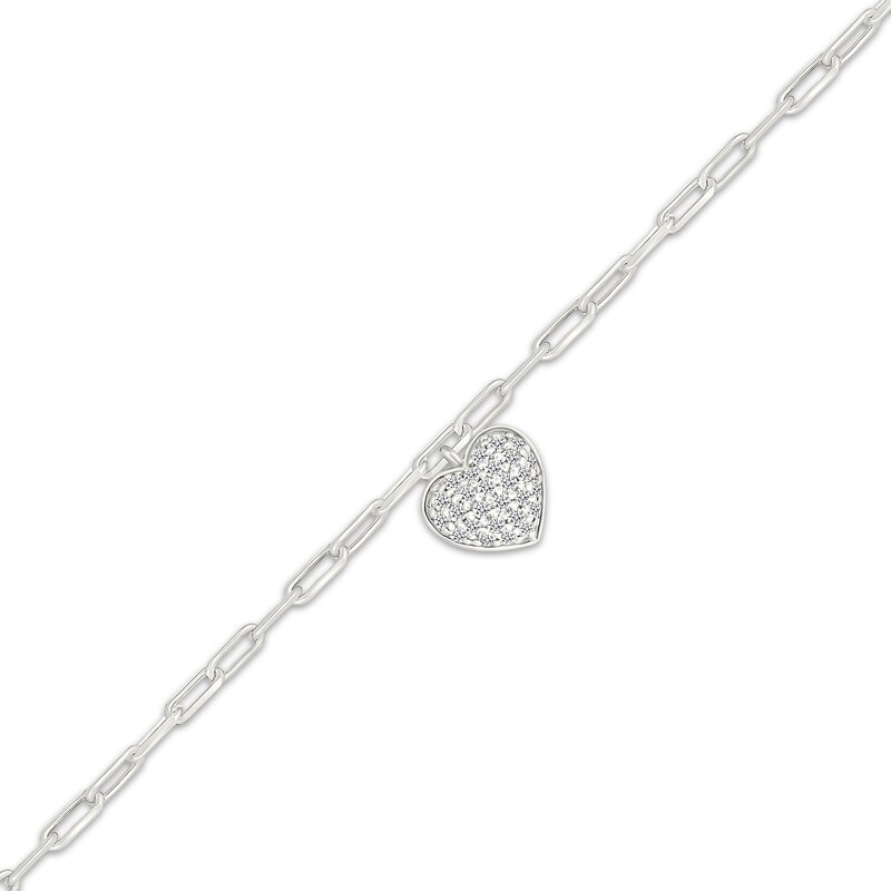 Main Image 2 of Diamond Heart Charm Paperclip Chain Bracelet 1/4 ct tw Sterling Silver 7.5"