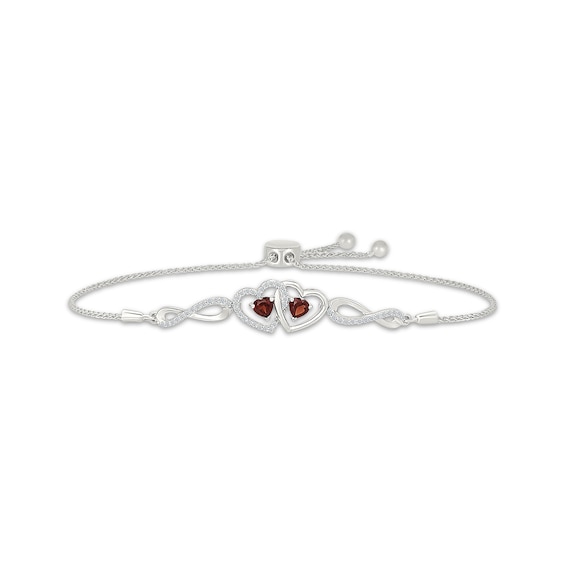 Heart-Shaped Garnet & White Lab-Created Sapphire Infinity Bolo Bracelet Sterling Silver 9.5"